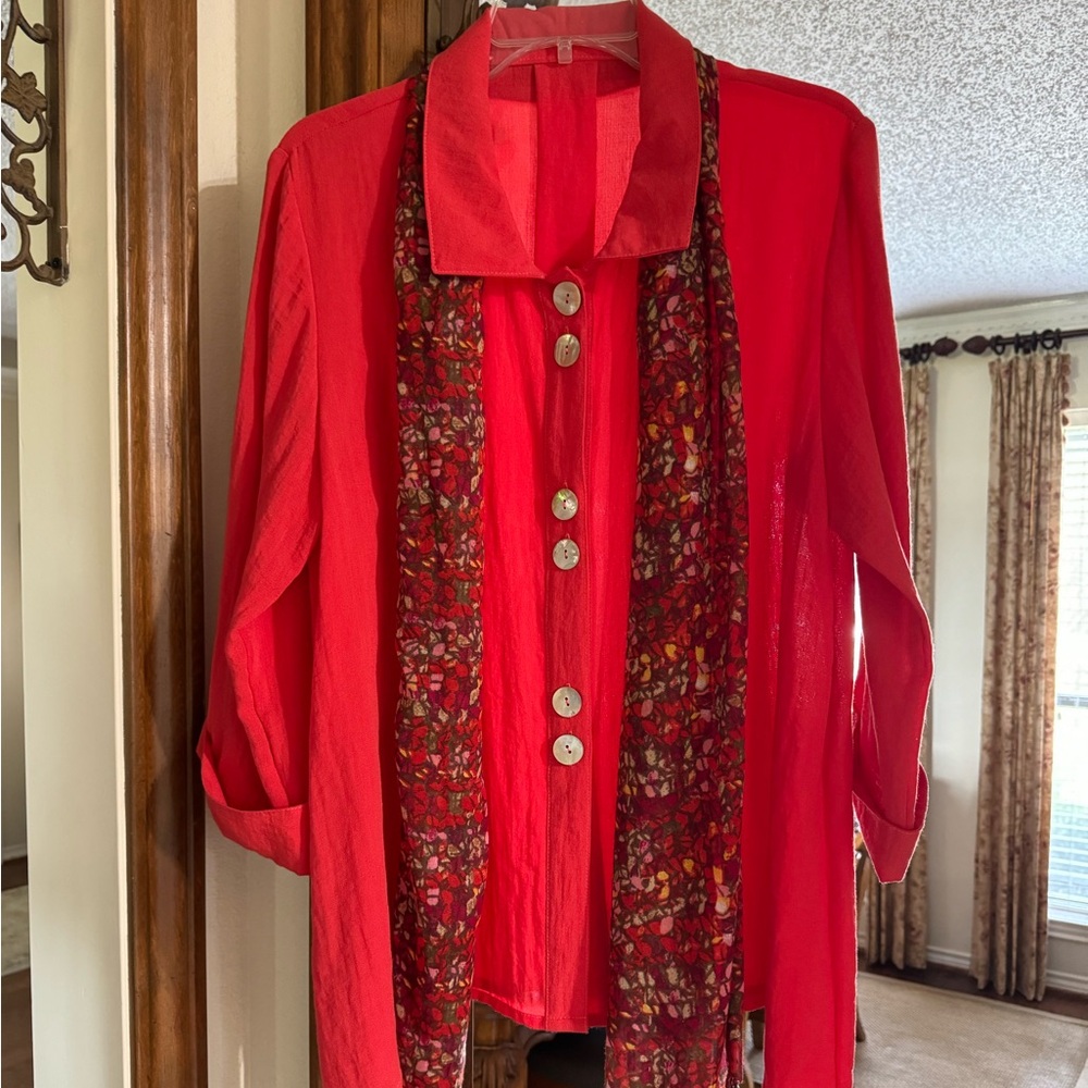 Fridaze 100% Linen with scarf blouse size L